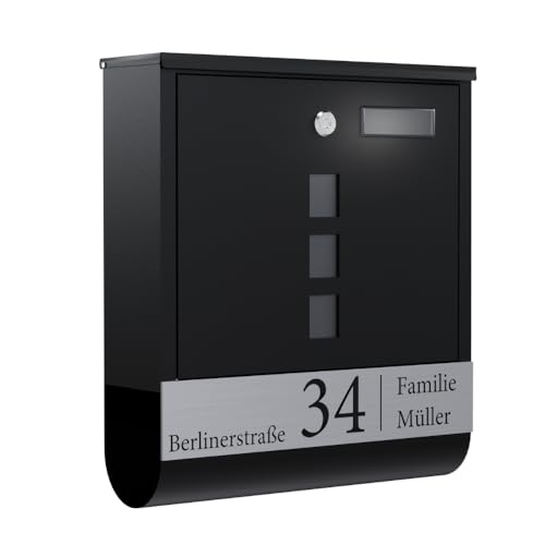 Bl4ckPrint Premium Briefkasten Anthrazit - Postkasten Zeitungsfach Sichtfenster personalisiert mit Familienname Straße und Hausnummer -...