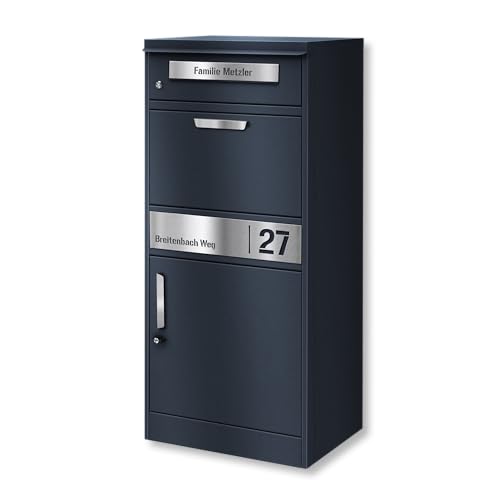 Metzler Briefkasten und Paketbox rostfrei und massiv, paketbox draussen groß XXL, Standbriefkasten modern, Paketkasten, Postbox in RAL7016...