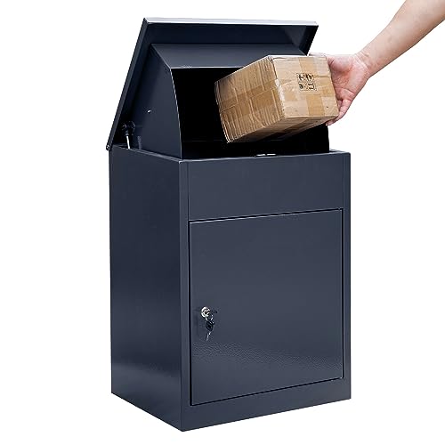 Briefkasten groß, Stahl, Sicherheits-Klappe, Schloss, 58 x 35 x 44,5 cm, sichere Paketbox, Stand-Paketbriefkasten (Anthrazit)