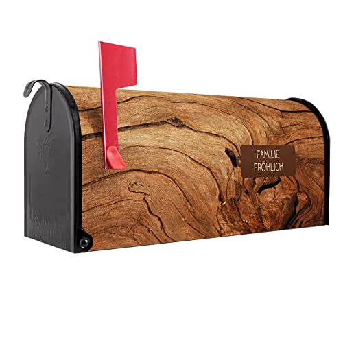 banjado® Amerikanischer Briefkasten - US Mailbox/Letterbox mit Motiv Trockenes Holz 51x22x17cm - Postkasten Stahl aus Amerika –...