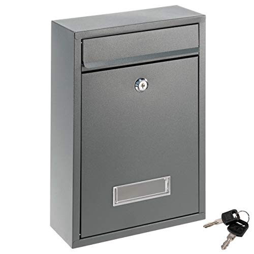 Briefkasten ELI Anthrazit Stahl pulverbeschichtet 2 Schlüssel Postkasten 22x32x8,2 cm mit Fach für Namensschild Postbox Briefbox...